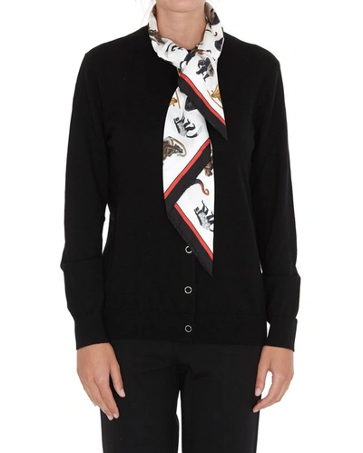 Shop Burberry Monkey Print Scarf Detail Cardigan In Black