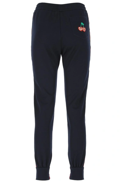 Shop Gucci Cherry Piquet Jersey Pants In Blue