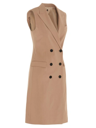 Shop Theory Double Breasted Vest Dress In Beige
