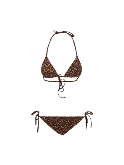 Shop Burberry Monogram Print Triangle Bikini Set In Brown