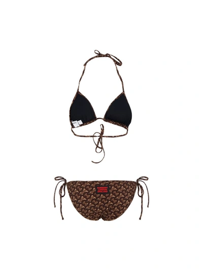 Shop Burberry Monogram Print Triangle Bikini Set In Brown