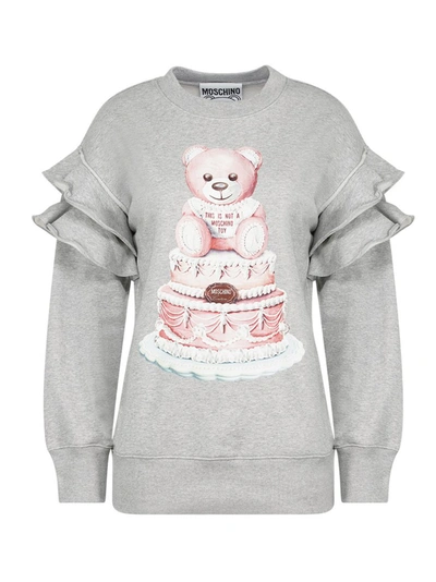 Shop Moschino Teddy Cake Ruffled Sweatshirt In Grey