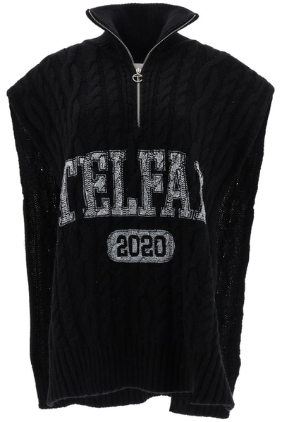 Shop Telfar Logo Open Cable Knit Sweater In Black