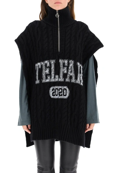 Shop Telfar Logo Open Cable Knit Sweater In Black