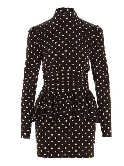 Shop Alessandra Rich Polka Dot Mini Dress In Brown