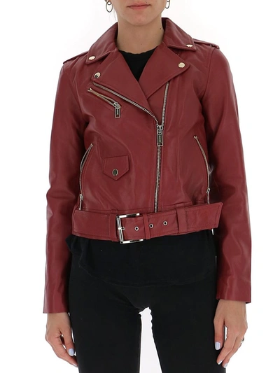 Shop Michael Michael Kors Belted Biker Jacket In Red