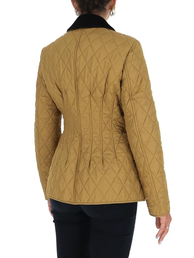 Shop Burberry Corduroy Collar Diamond Quilted Barn Jacket In Beige