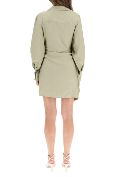 Shop Jacquemus Bahia Knotted Mini Shirt Dress In Green