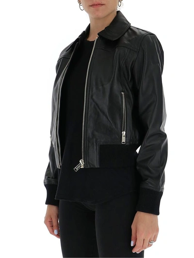 Shop Michael Michael Kors Ribbed Biker Jacket In Black