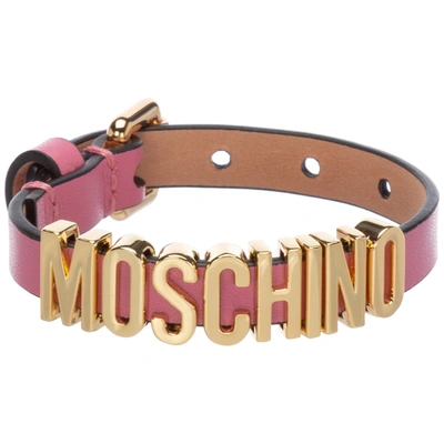 Shop Moschino Lettering Strap Bracelet In Pink