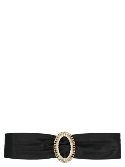 Shop Alessandra Rich Chain Crystal Buckle Belt In Black