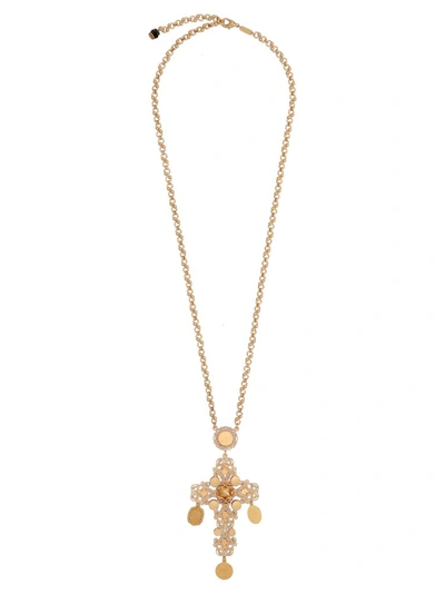 Shop Dolce & Gabbana Cross Pendant Necklace In Gold