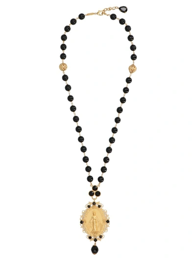 Shop Dolce & Gabbana Votive Pendant Necklace In Black