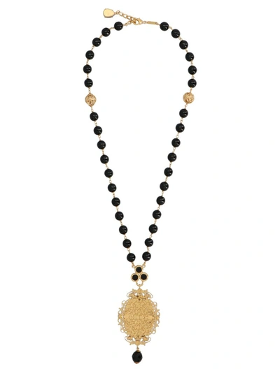 Shop Dolce & Gabbana Votive Pendant Necklace In Black