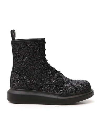 Shop Alexander Mcqueen Hybrid Glitter Combat Boots In Black