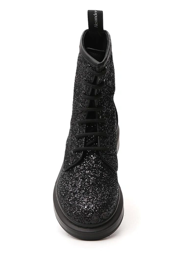 Shop Alexander Mcqueen Hybrid Glitter Combat Boots In Black