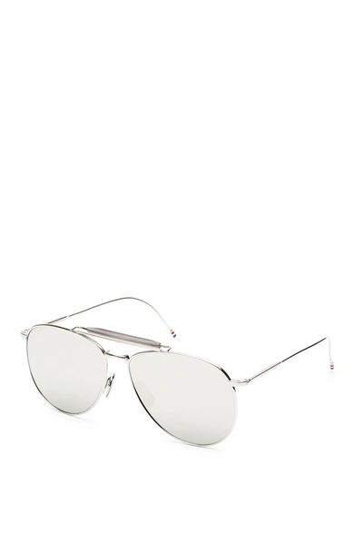 Shop Thom Browne Eyewear Aviator Frame Sunglasses In Silver