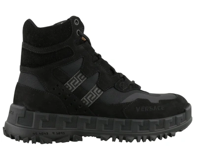 Shop Versace Lace-up Hiking Boots In Black