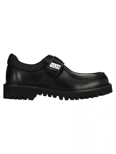 Shop Valentino Vltn Buckle Derby Shoes In Black