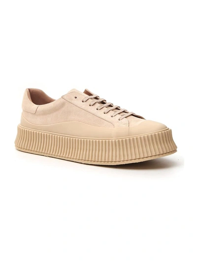 Shop Jil Sander Low Top Lace Up Sneakers In Beige