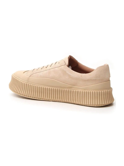 Shop Jil Sander Low Top Lace Up Sneakers In Beige