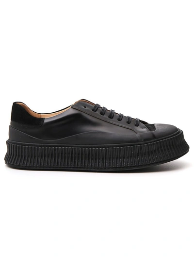 Shop Jil Sander Lace Up Low Top Sneakers In Black