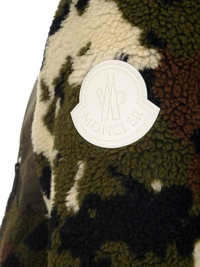 Shop Moncler Camouflage Shearling Jacket In Green