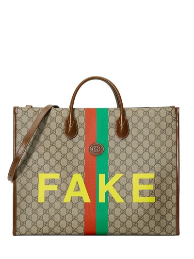 Shop Gucci Logo Printed Large Tote Bag In Multi