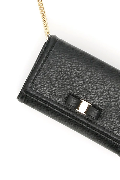 Shop Ferragamo Salvatore  Vara Bow Mini Clutch Bag In Black