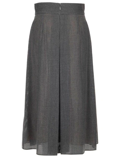 Shop Fendi Pleated Midi Skirt In Grey