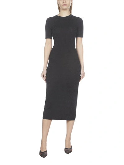 Shop Fendi Ff Knitted Midi Dress In Black