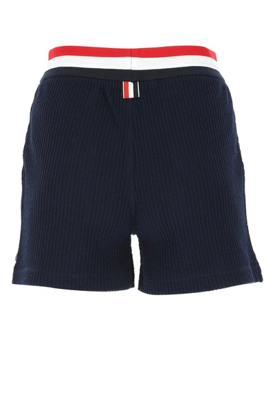 Shop Thom Browne Seersucker Tricolour Striped Waistband Shorts In Navy