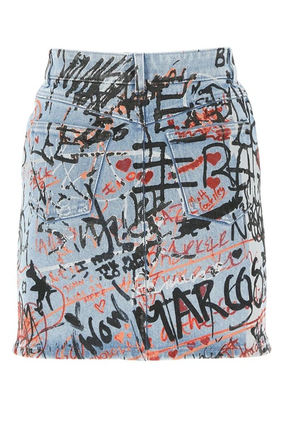 Shop Burberry Graffiti Print Washed Denim Mini Skirt In Multi