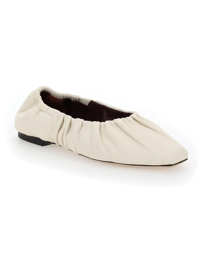 Shop Staud Ruched Ballerina Flats In White