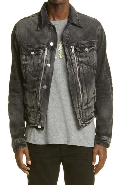 Shop Amiri Bandana Mx2 Denim Jacket In Aged Black