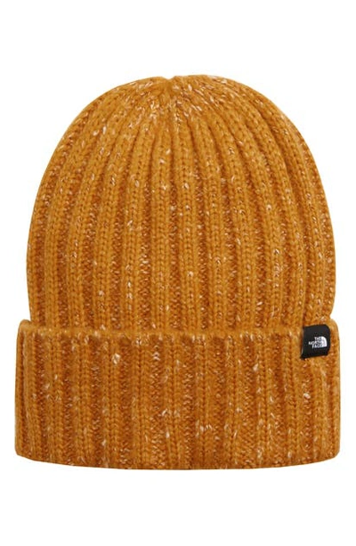 Shop The North Face Marled Rib Logo Beanie In Citrine Yellow