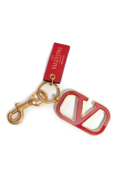 Shop Valentino Vlogo Bag Charm In Antique Brass/ Rouge Pur