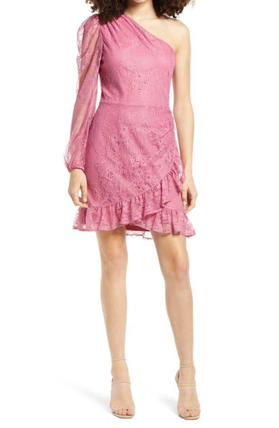 Shop Wayf X Bff Jess One-shoulder Lace Minidress In Pink Lace