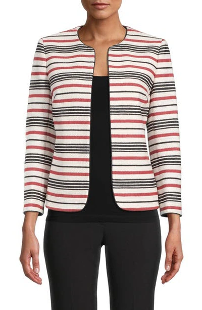 Shop Anne Klein Stripe Cotton Blend Collarless Jacket In Cinnamon Combo