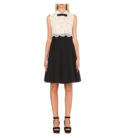 Valentino Lace And Wool And Silk-blend Crepe Dress In Blk/wht