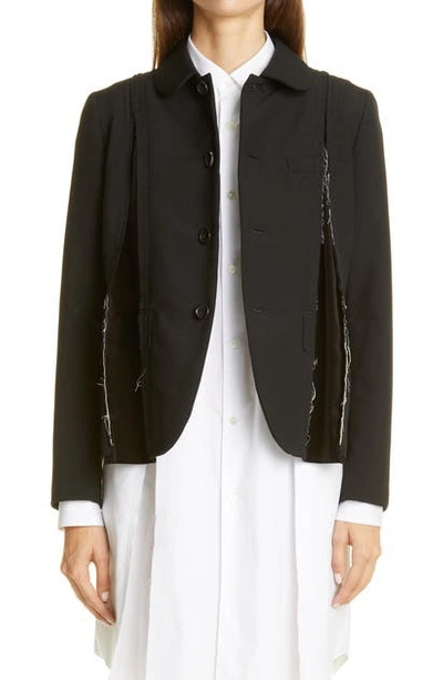 Shop Comme Des Garçons Velvet Godet Tropical Wool Jacket In Black X Black