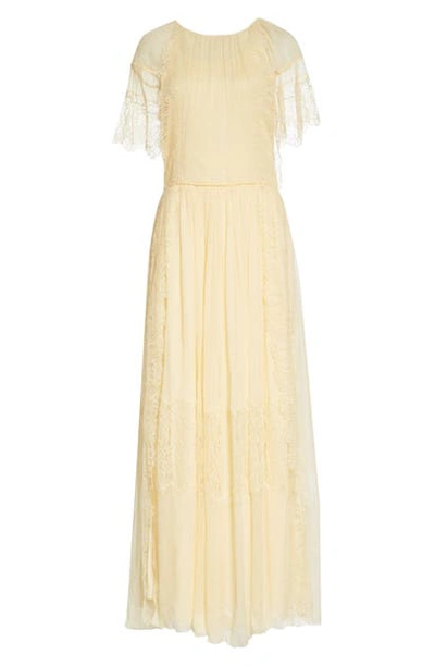 Shop Chloé Lace Detail Silk Dress In Straw Beige
