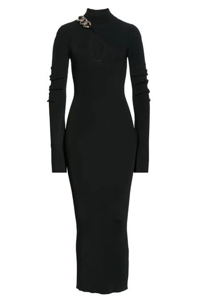 Shop Alexander Wang Chain Detail Long Sleeve Body Con Dress In Black
