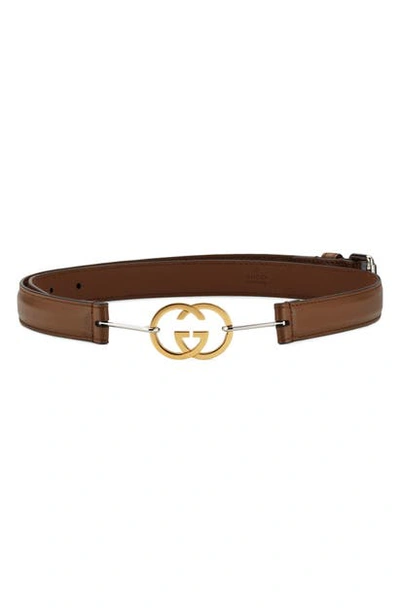 Shop Gucci Interlocking Logo Buckle Leather Belt In Brown Sugar
