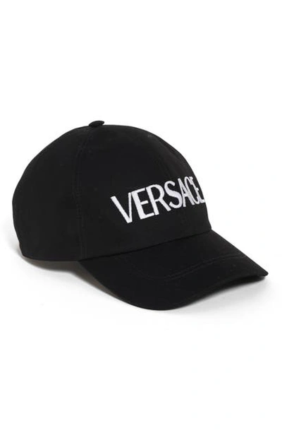 Shop Versace Embroidered Logo Silk Twill Baseball Cap In Black/ White