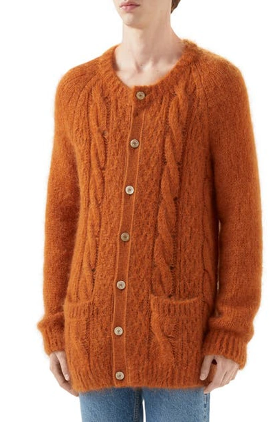 Shop Gucci Cable Mohair Blend Cardigan In Orange