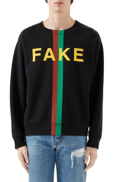 Shop Gucci Fake/not Organic Cotton Jersey Sweatshirt In Black/ Multicolor