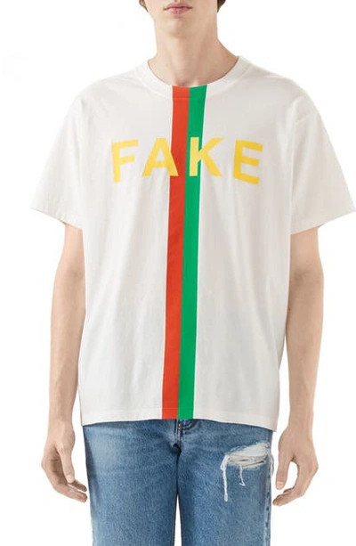 Shop Gucci Fake/not Oversize Organic Cotton Graphic Tee In Sunlight/ Mc