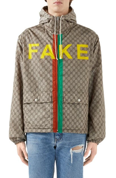 Shop Gucci Fake/not Gg Supreme Print Nylon Jacket In Yellow/ Green/ Red/ Mc