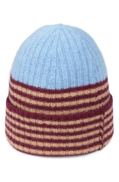 Shop Gucci Stripe Wool Beanie In Sky Blue/ Ivory